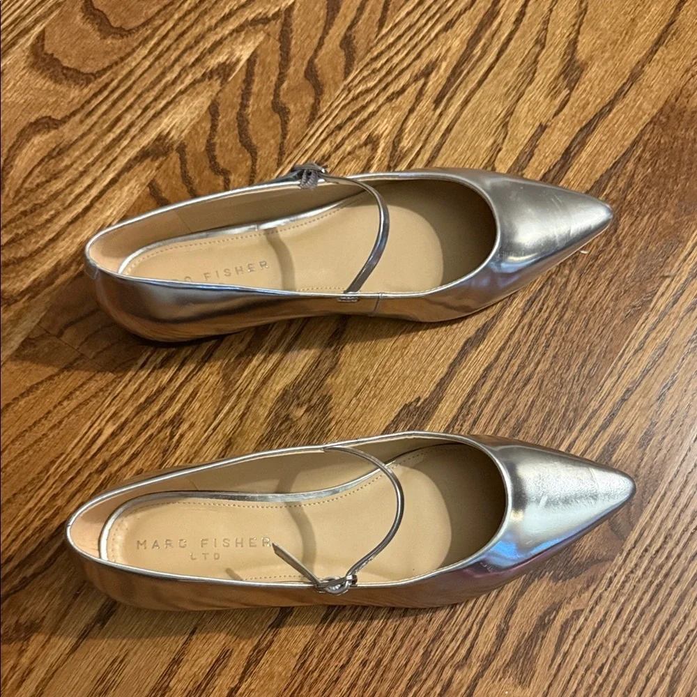 Marc Fisher Silver Pointed-Toe Flats